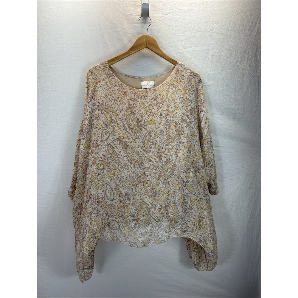 Belle France Tan paisley Langenlook Kaftan Poncho Chiffon Floral top MD Italy